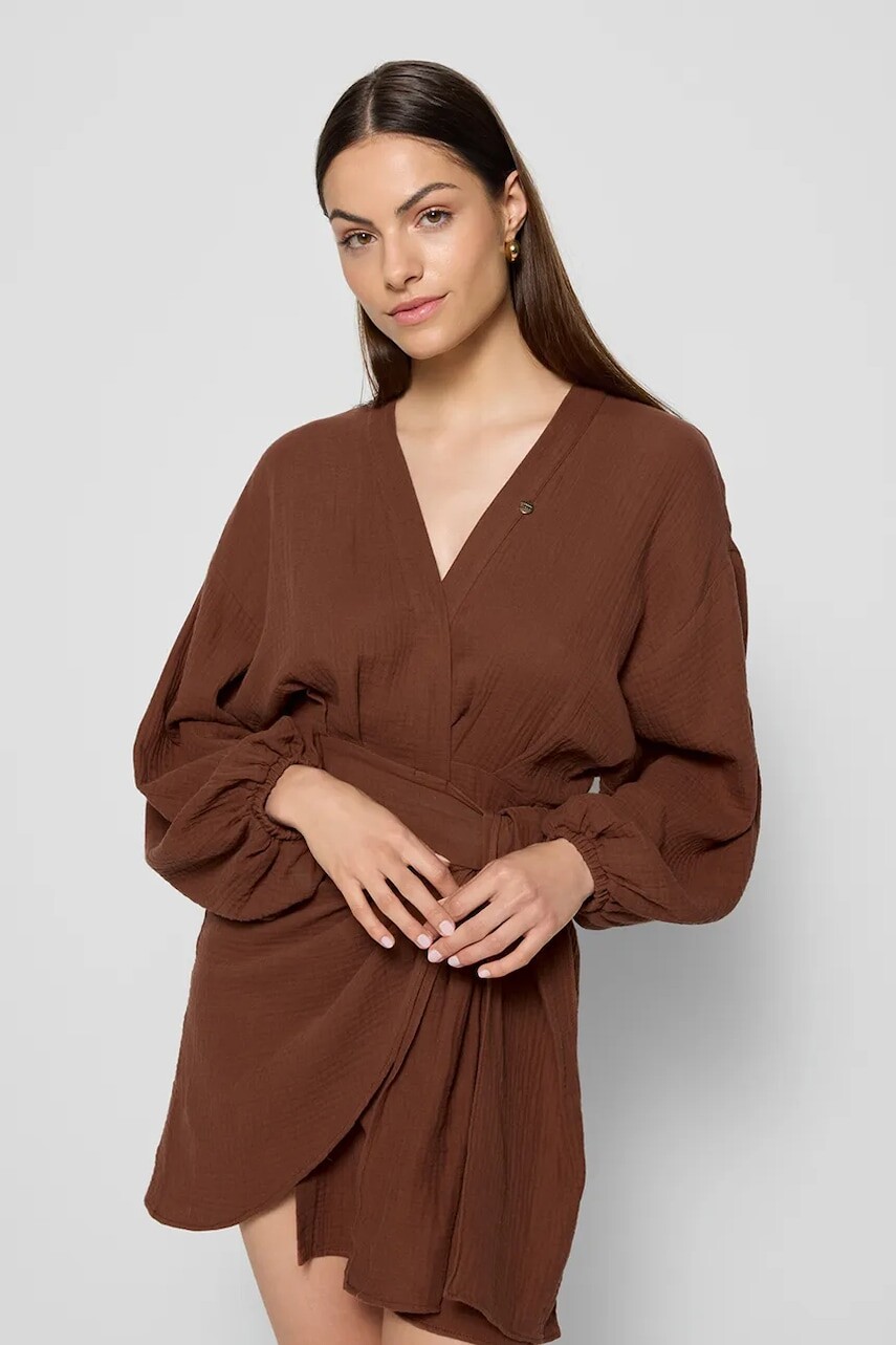 Šaty Bizuu MOULINS hnedá farba, mini, rovný strih, MOULINS BRĄZOWY