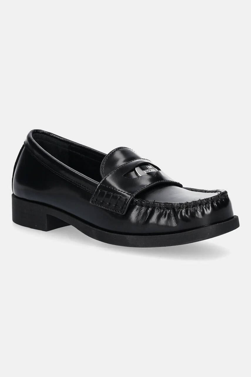 Kožené mokasíny Love Moschino čierna farba, na plochom podpätku, JA10222G1NJD000A