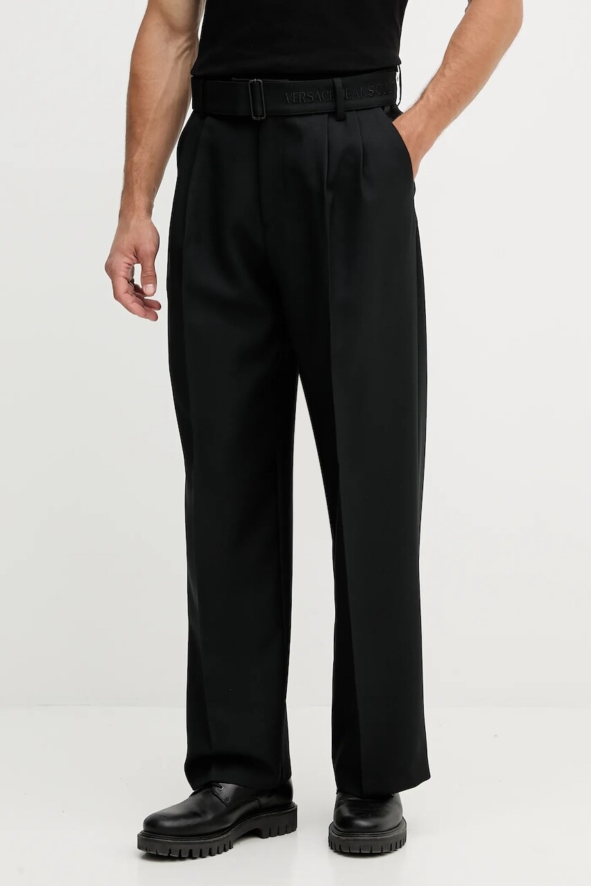 Nohavice Versace Jeans Couture čierna farba, rovný strih, 79GAA117 N0136
