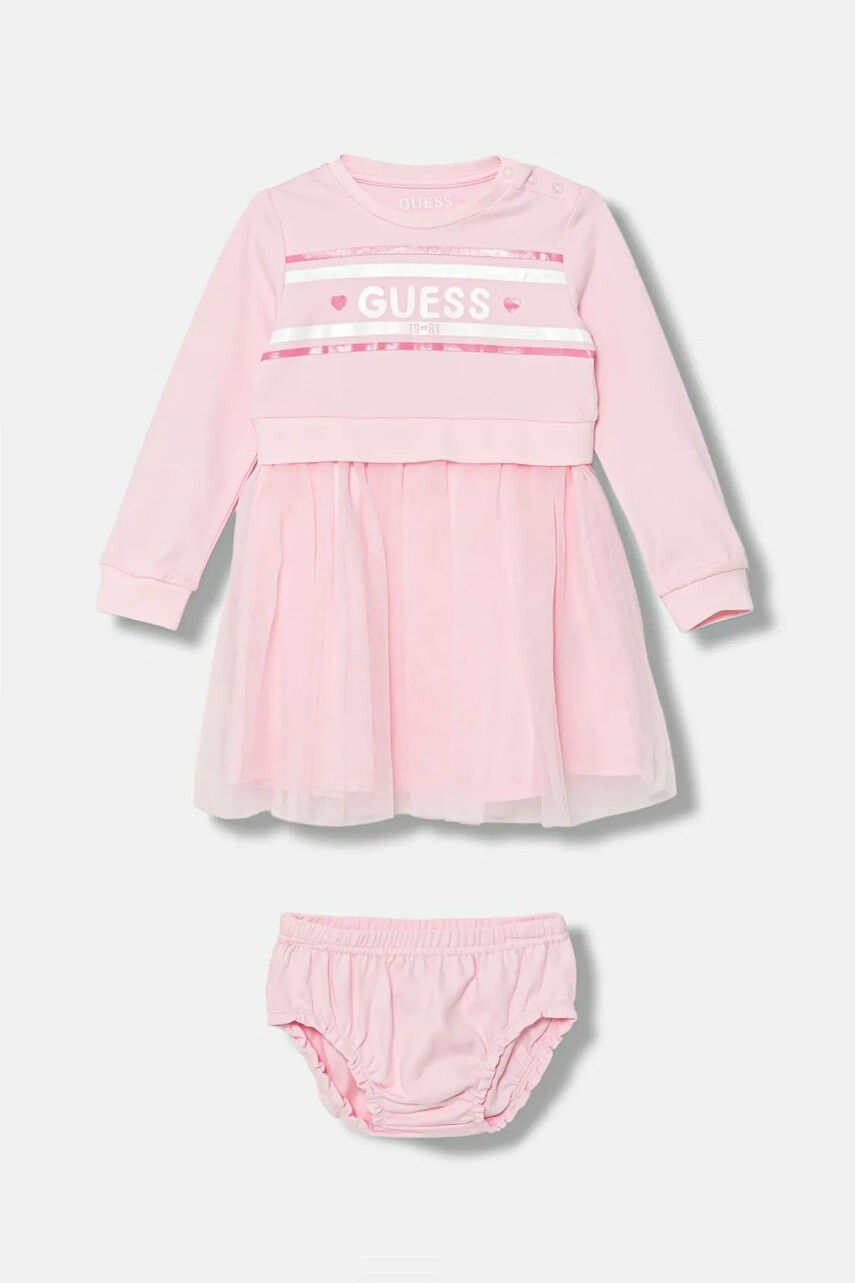 Šaty pre bábätká Guess ružová farba, mini, áčkový strih, A5YK00 KB8R0