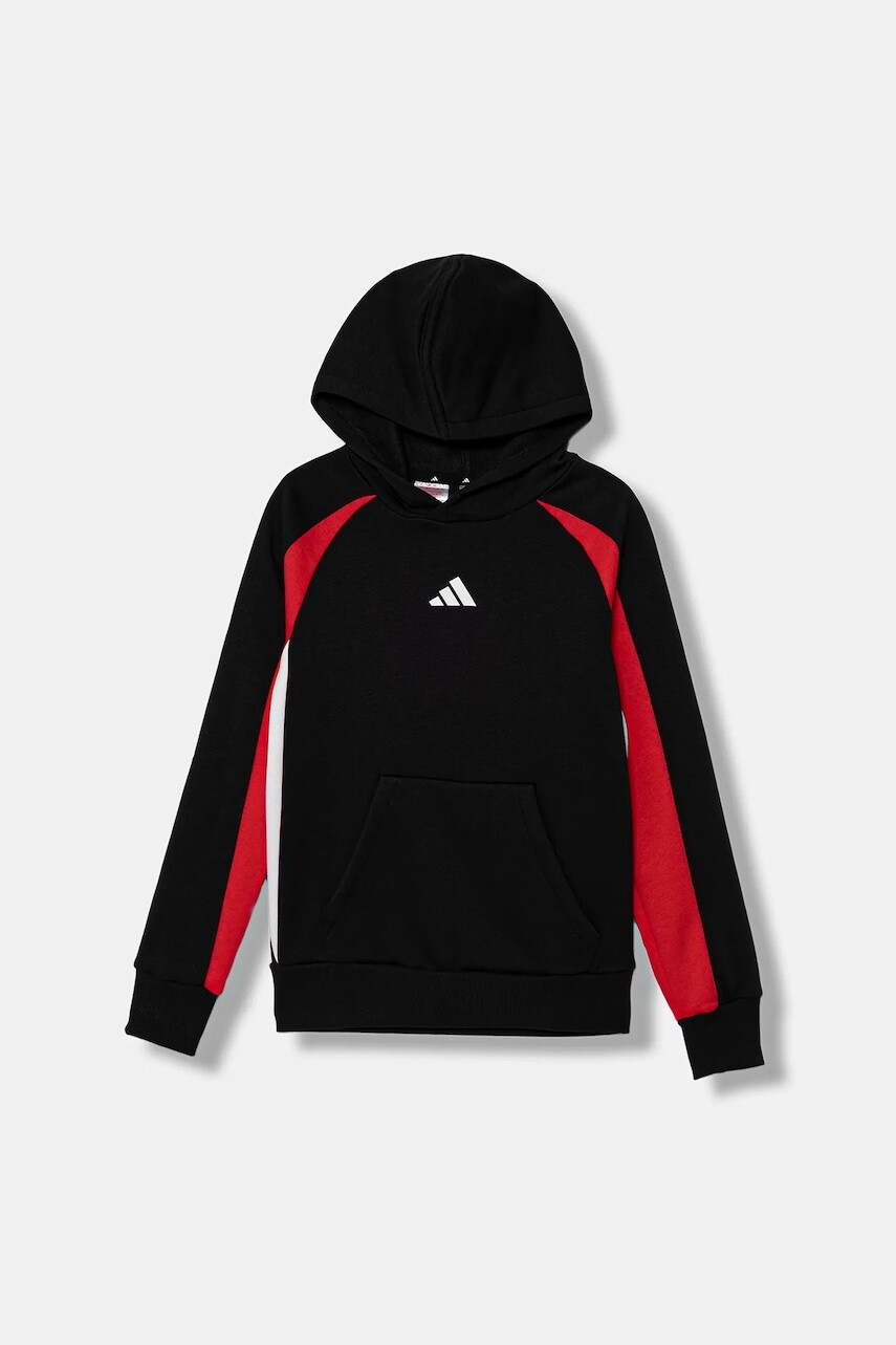 Detská mikina adidas čierna farba, s kapucňou, s potlačou, JW2491