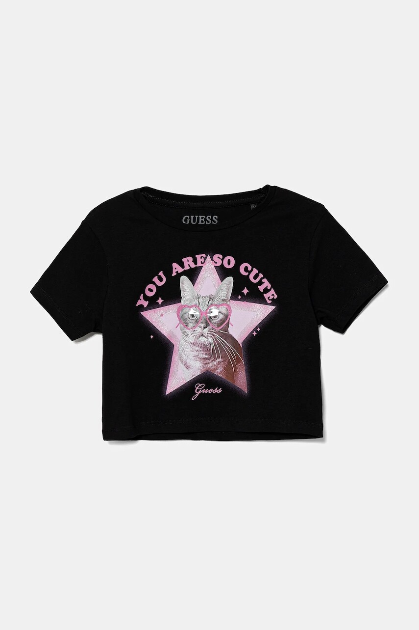 Detské bavlnené tričko Guess čierna farba, J5YI08 K6YW4