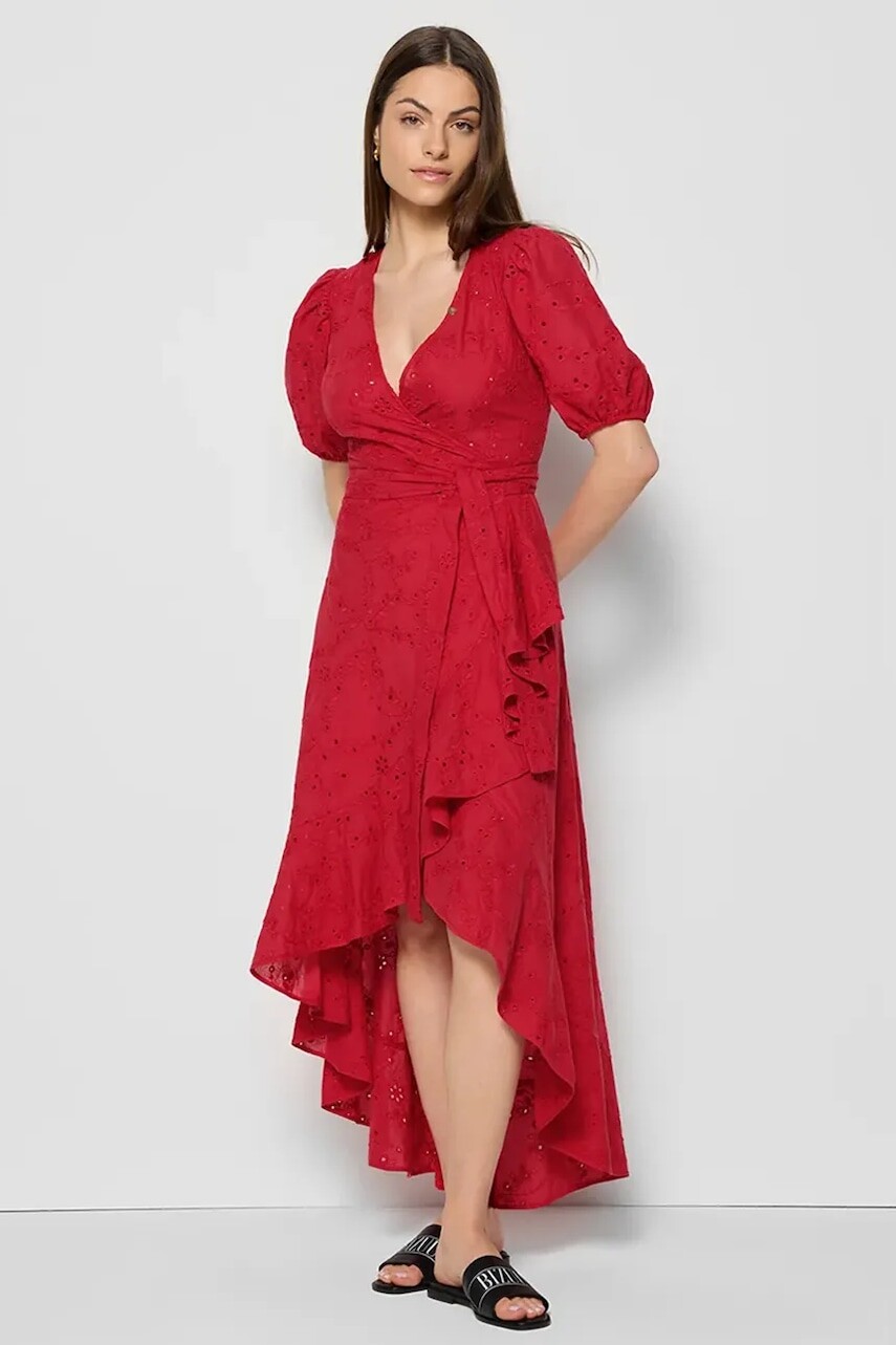 Šaty Bizuu MONARDA červená farba, mini, áčkový strih, MONARDA CZERWONY