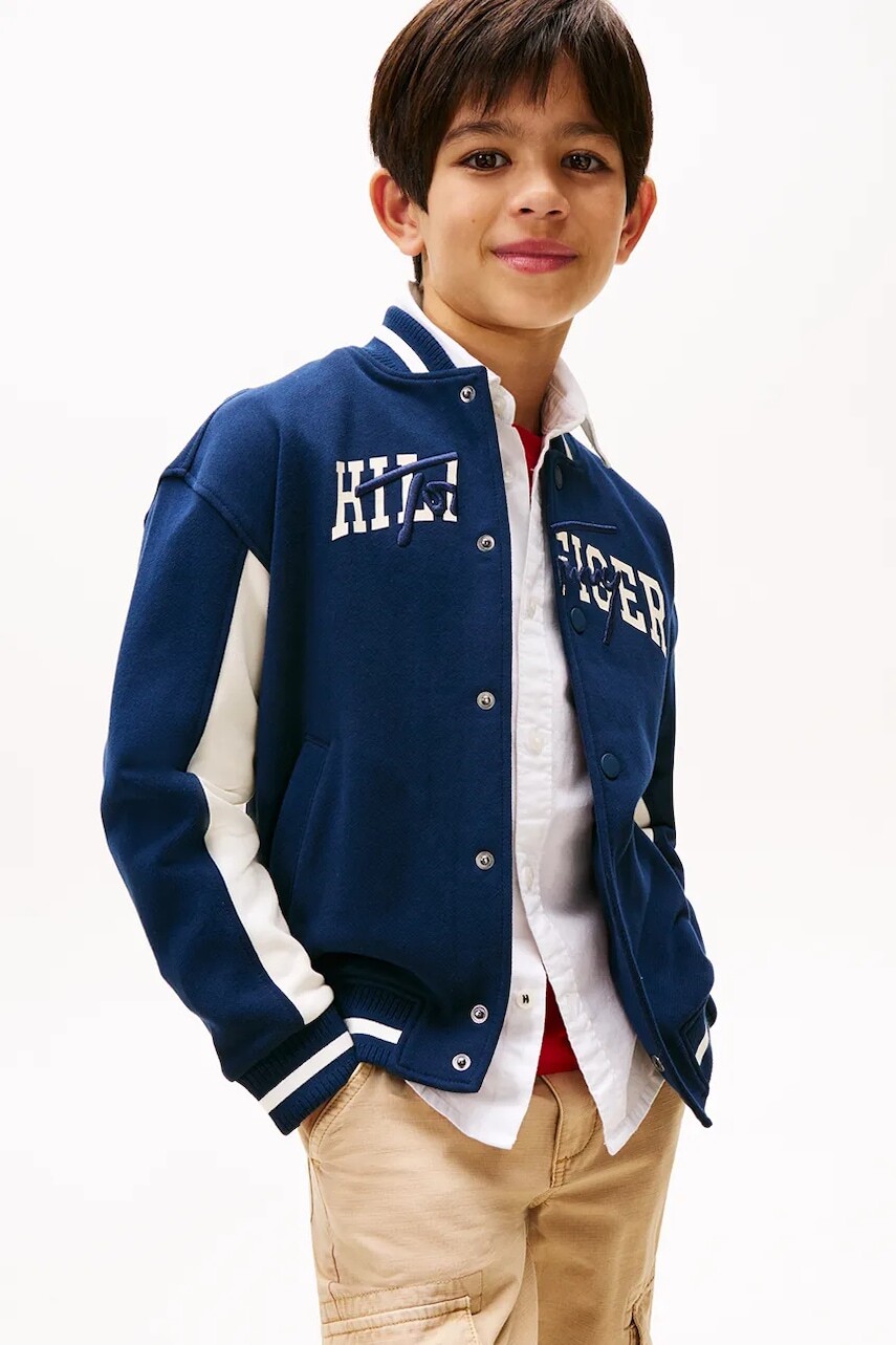 Detská bavlnená mikina Tommy Hilfiger tmavomodrá farba, s potlačou, KB0KB09745