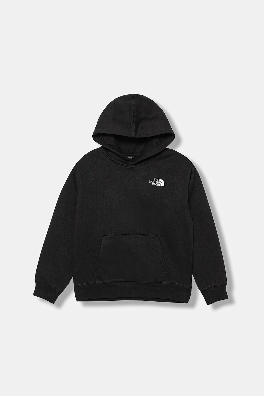 Detská mikina The North Face TEEN ESSENTIAL OVERSIZED HOODIE čierna farba, s kapucňou, jednofarebná, NF0A89HAJK31