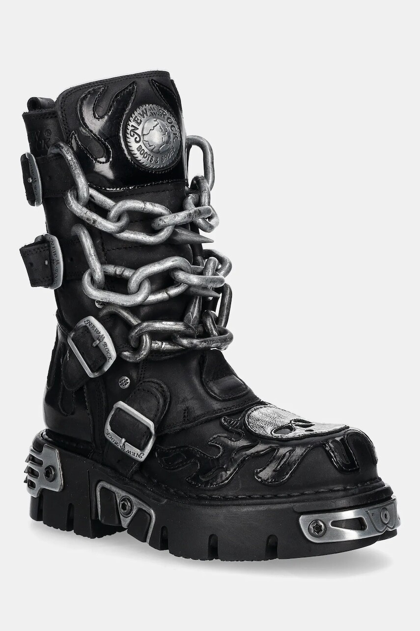 Kožené workery New Rock čierna farba, na platforme, M-727-S5