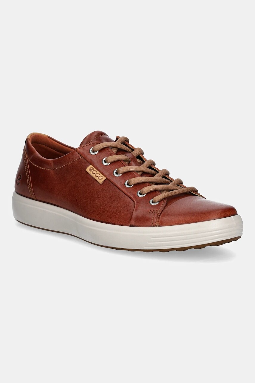 Kožené tenisky Ecco Soft 7 Shoe Lace Up hnedá farba, 430004-01053