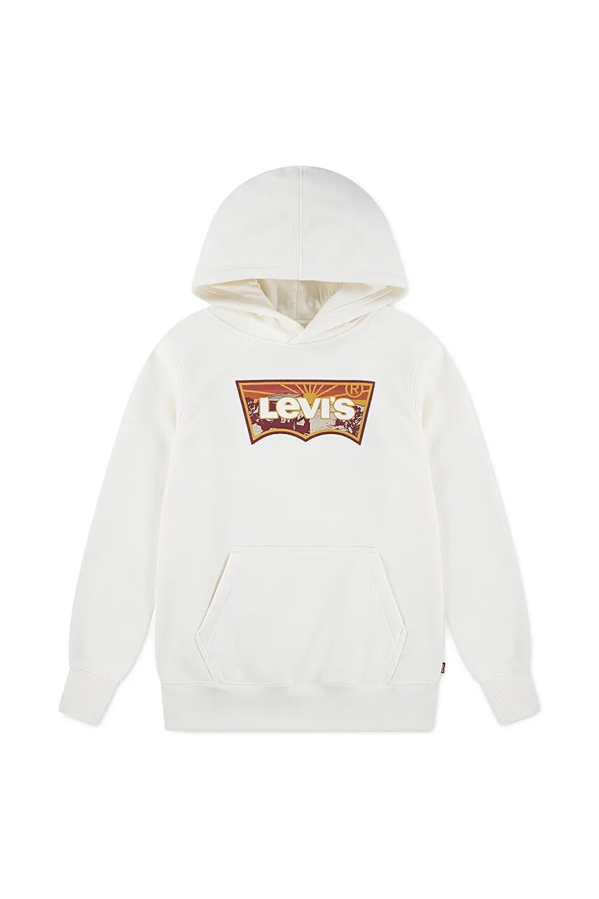 Detská mikina Levi's SUNRISE BATWING HOODIE béžová farba, s kapucňou, s potlačou, 8EP038