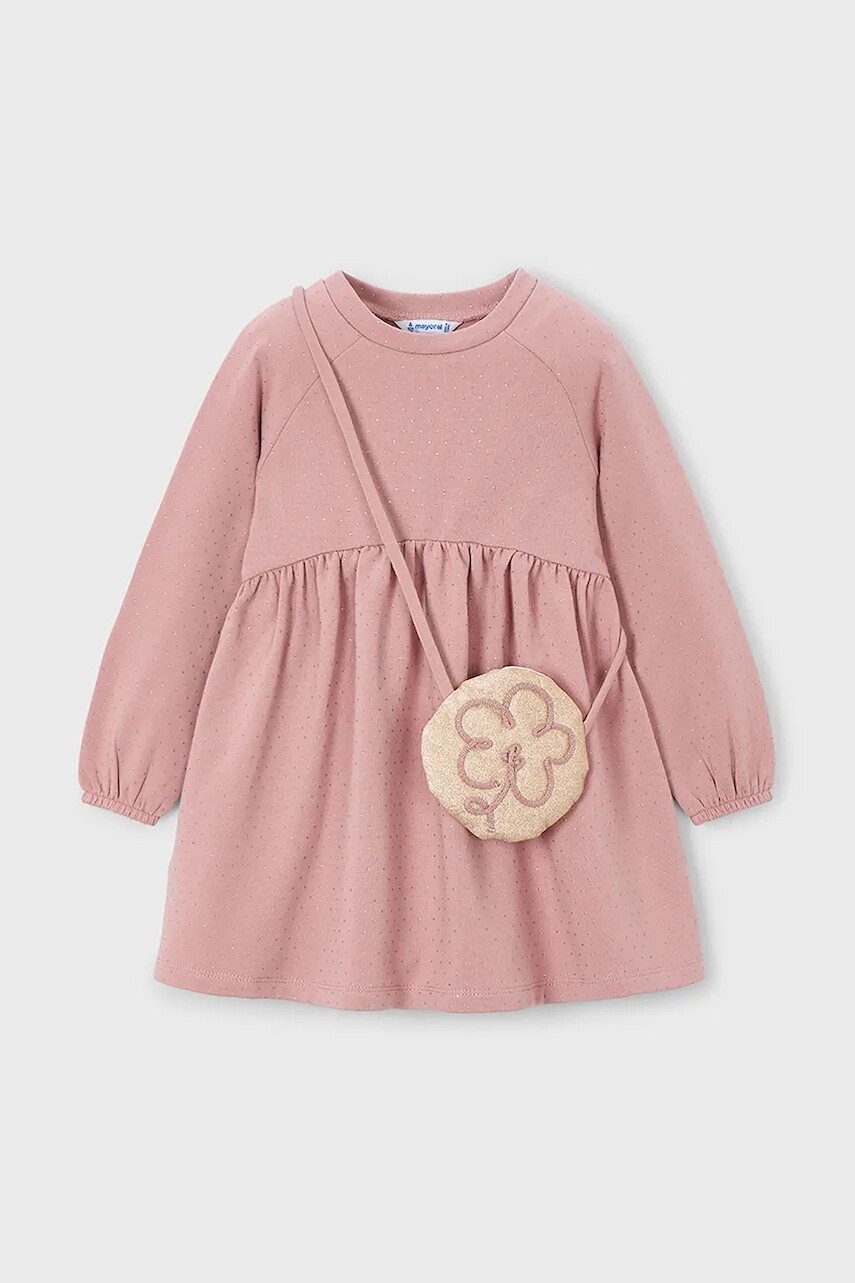 Dievčenské šaty Mayoral ružová farba, mini, áčkový strih, 4926