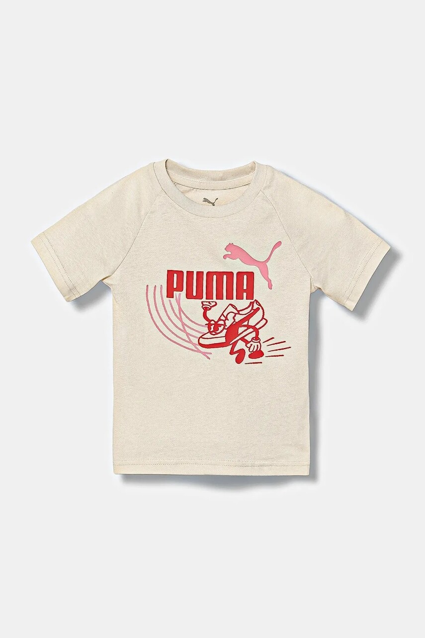 Detské bavlnené tričko Puma LITTLE RUNNERS Tee PS béžová farba, s potlačou, 688475