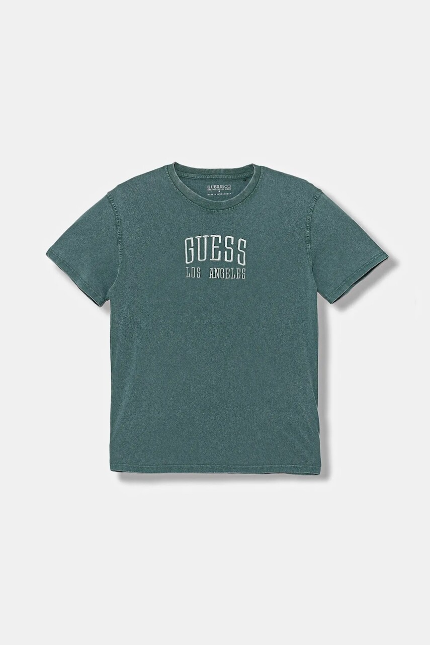 Detské bavlnené tričko Guess zelená farba, s nášivkou, L5YI31 I3Z14