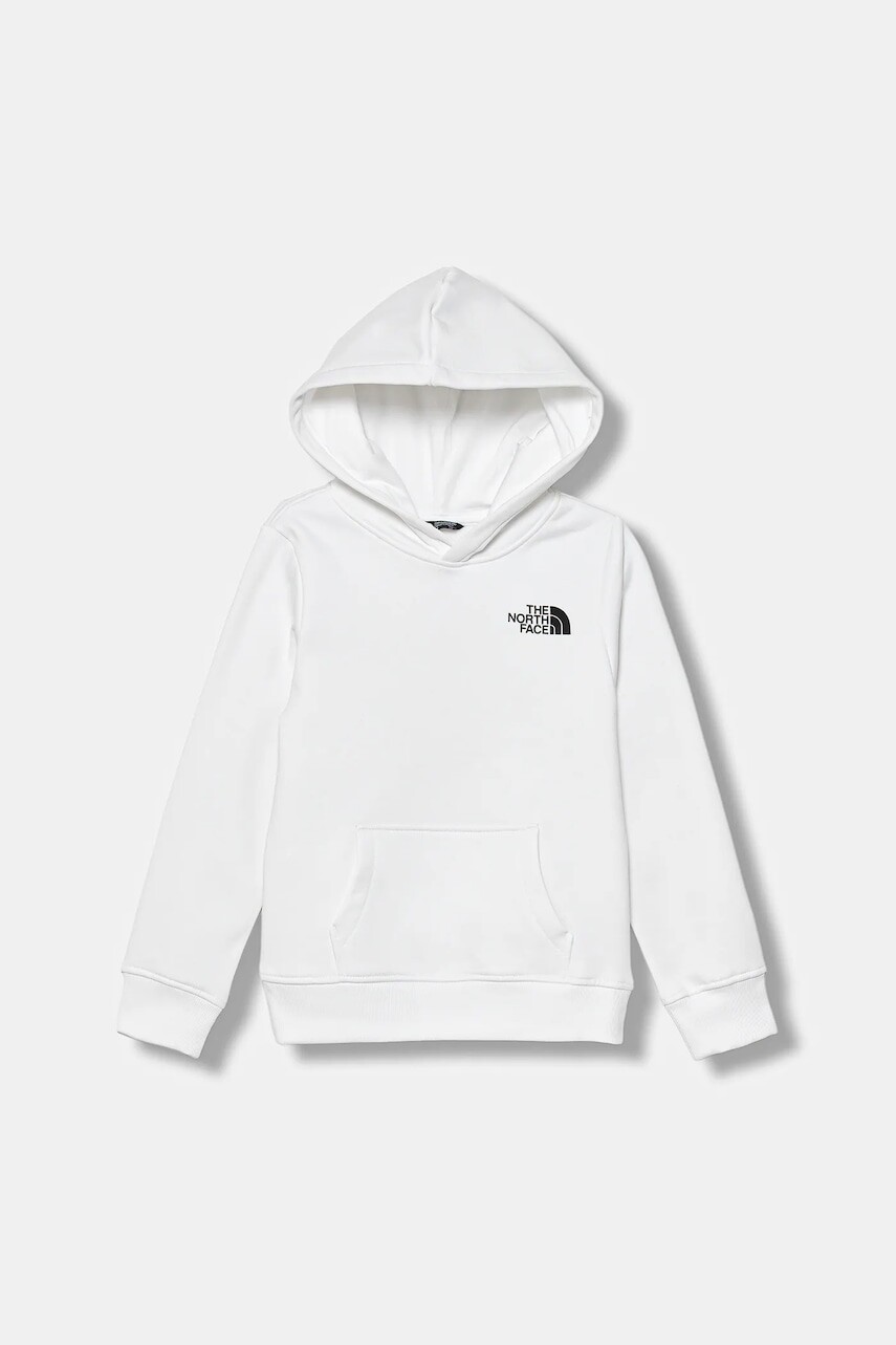 Detská mikina The North Face TEEN BOX NSE REGULAR HOODIE biela farba, s kapucňou, s potlačou, NF0A89H9LA91
