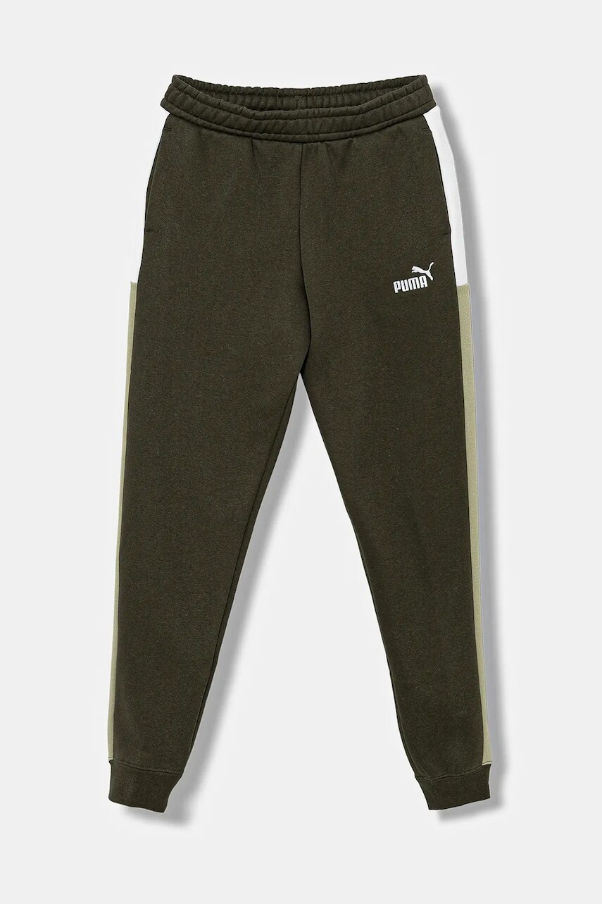 Detské tepláky Puma ESS BLOCK Sweatpants FL B zelená farba, vzorovaná, 690782