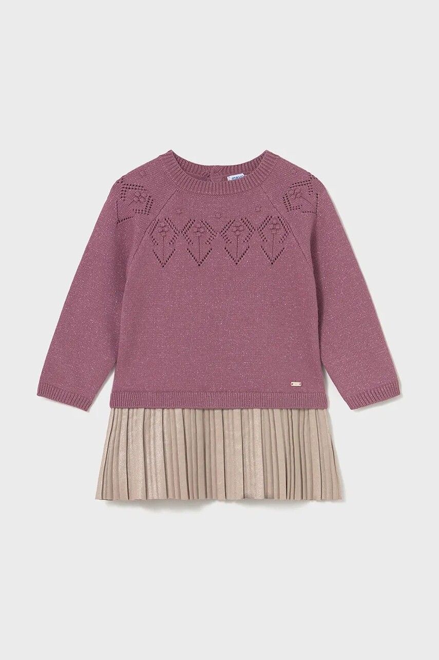 Šaty pre bábätká Mayoral ružová farba, mini, áčkový strih, 2908