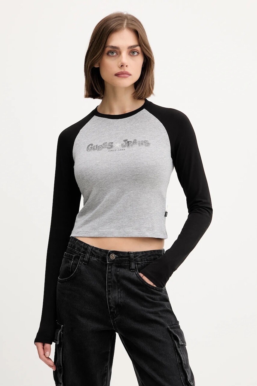 Detské tričko s dlhým rukávom Guess Jeans šedá farba, W5YI00 J1314