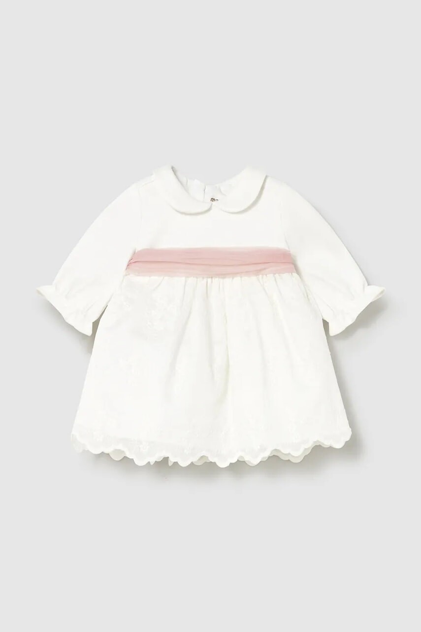 Šaty pre bábätká Mayoral Newborn béžová farba, mini, áčkový strih, 2818