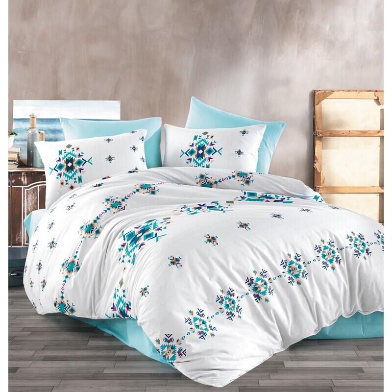 BedTex Bavlnené posteľná bielizeň Hippi tyrkysová,220 x 200 cm, 2 ks 70 x 90 cm, 220 x 200 cm, 2 ks 70 x 90 cm