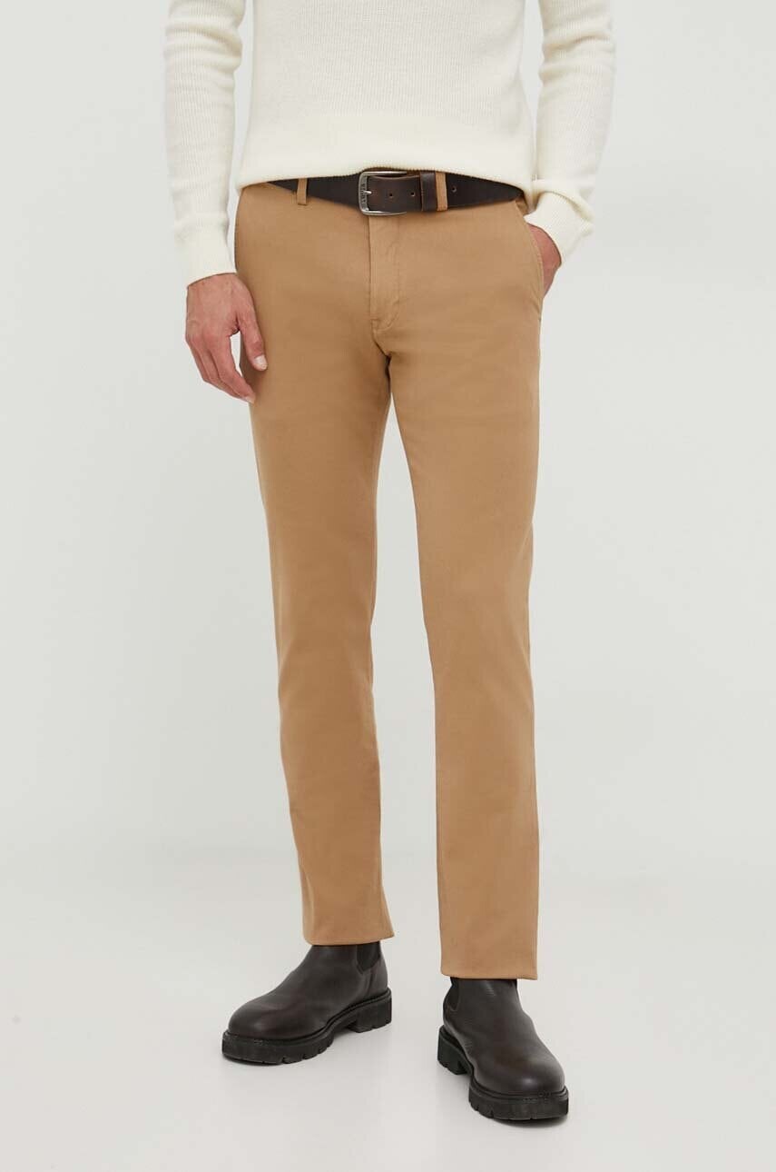 Nohavice Polo Ralph Lauren pánske, béžová farba, priliehavé