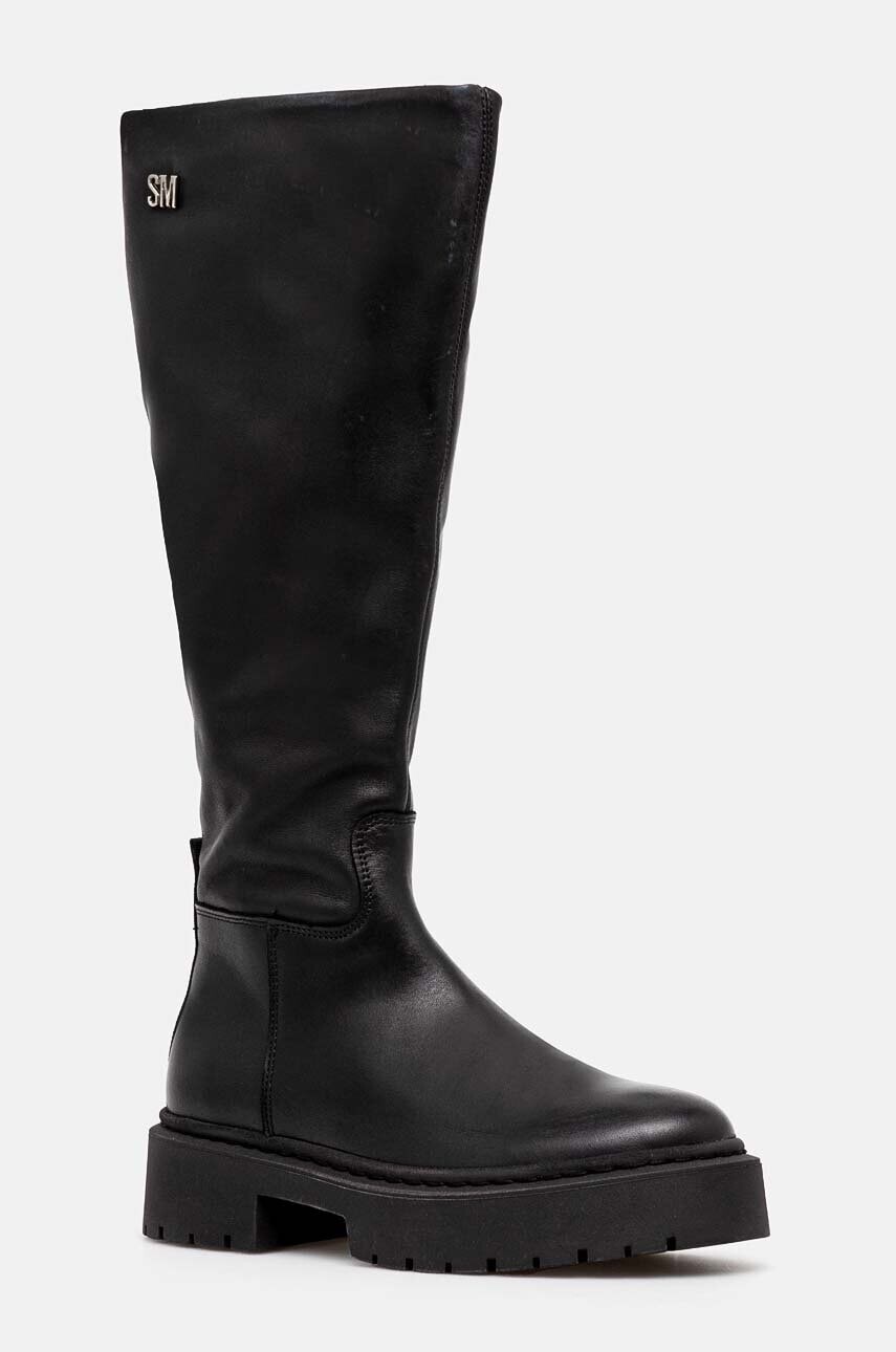 Vysoké čižmy Steve Madden Galina dámske, čierna farba, na plochom podpätku, jemne zateplené, SM11003333