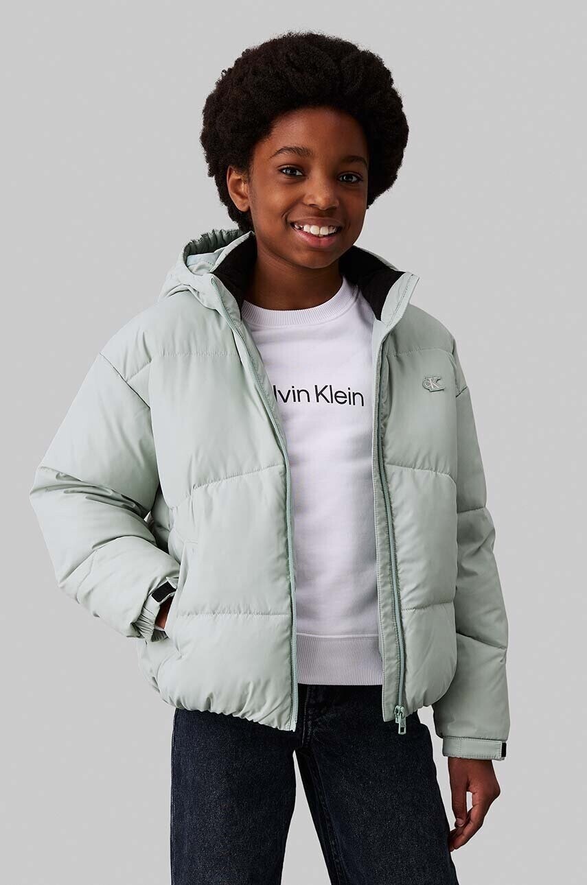Detská bunda Calvin Klein Jeans zelená farba, IG0IG02056