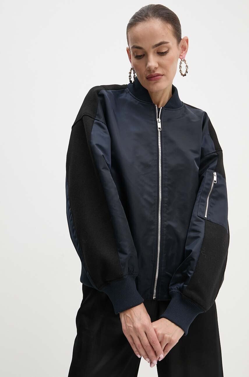 Bunda bomber s prímesou vlny BOSS tmavomodrá farba, prechodná, 50518933