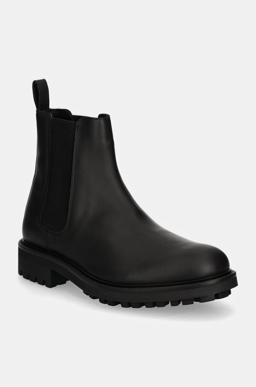 Kožené topánky chelsea Calvin Klein CHELSEA BOOT RUB pánske, čierna farba, HM0HM01610