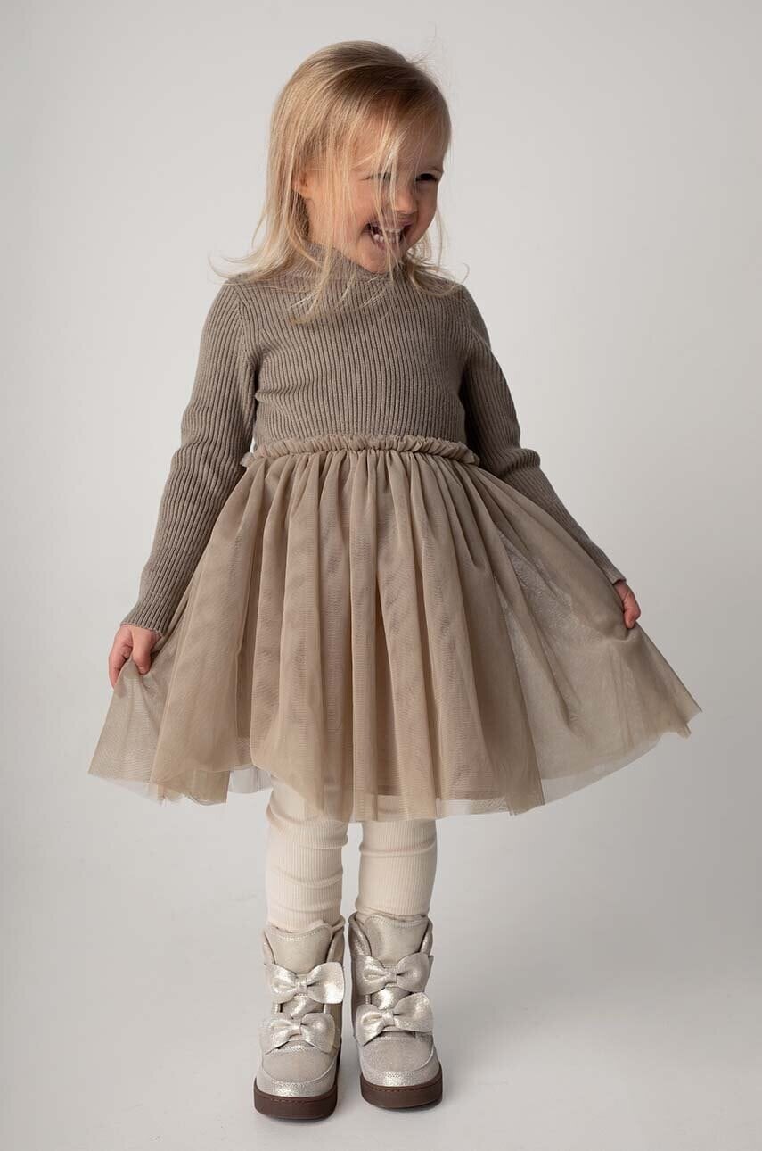 Dievčenské šaty Donsje Lotus Dress hnedá farba, mini, áčkový strih, 4043900