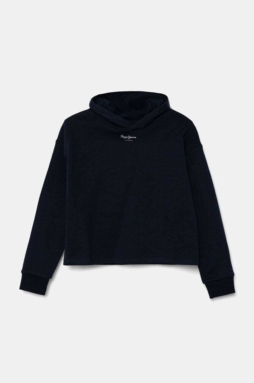 Detská bavlnená mikina Pepe Jeans VICTORIA tmavomodrá farba, s kapucňou, jednofarebná, PG581330