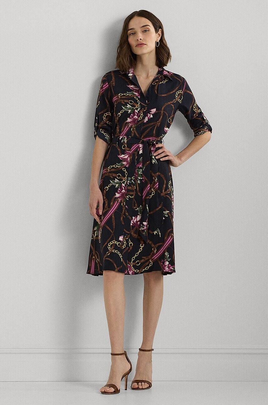 Šaty Lauren Ralph Lauren tmavomodrá farba, midi, áčkový strih, 200940188