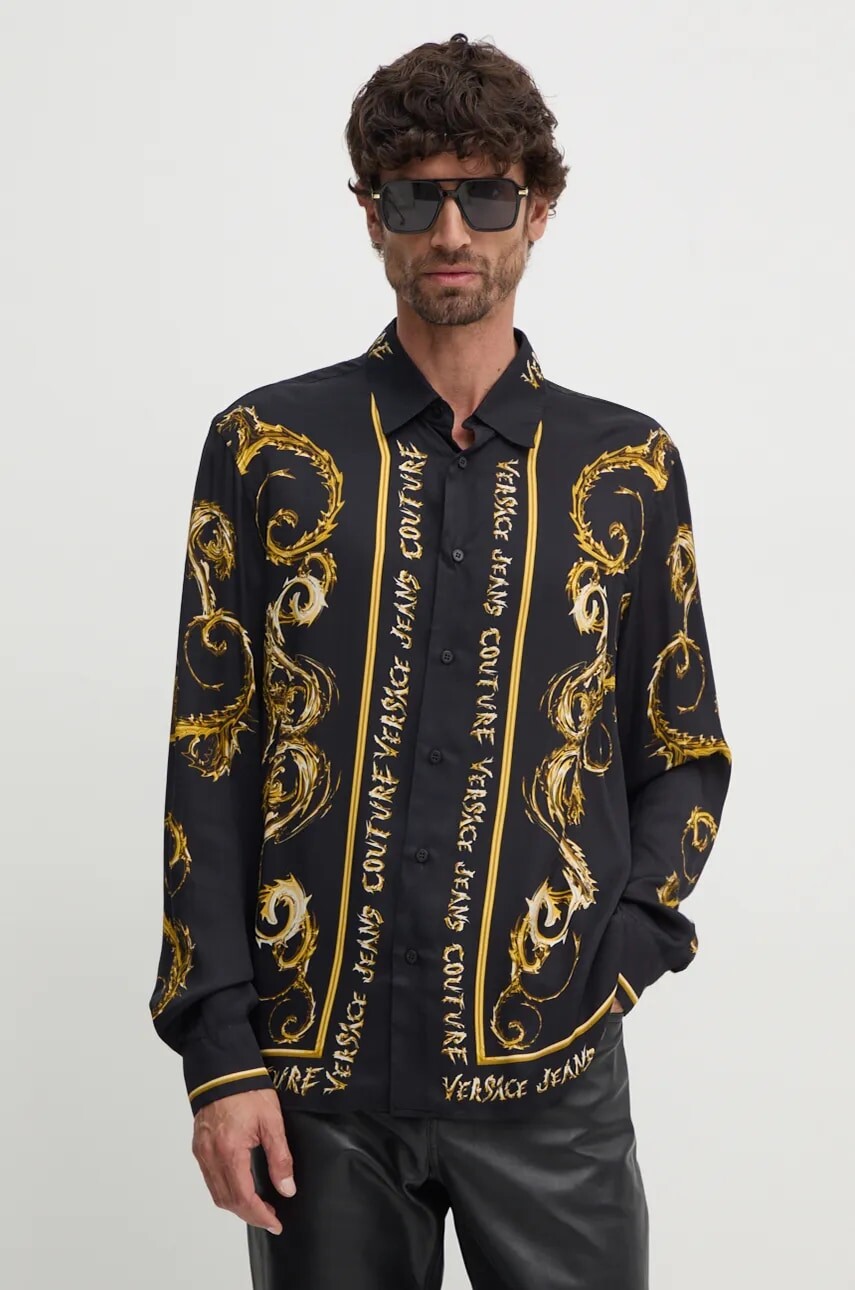 Košeľa Versace Jeans Couture pánska, čierna farba, regular, s klasickým golierom, 77GAL2RC NS499