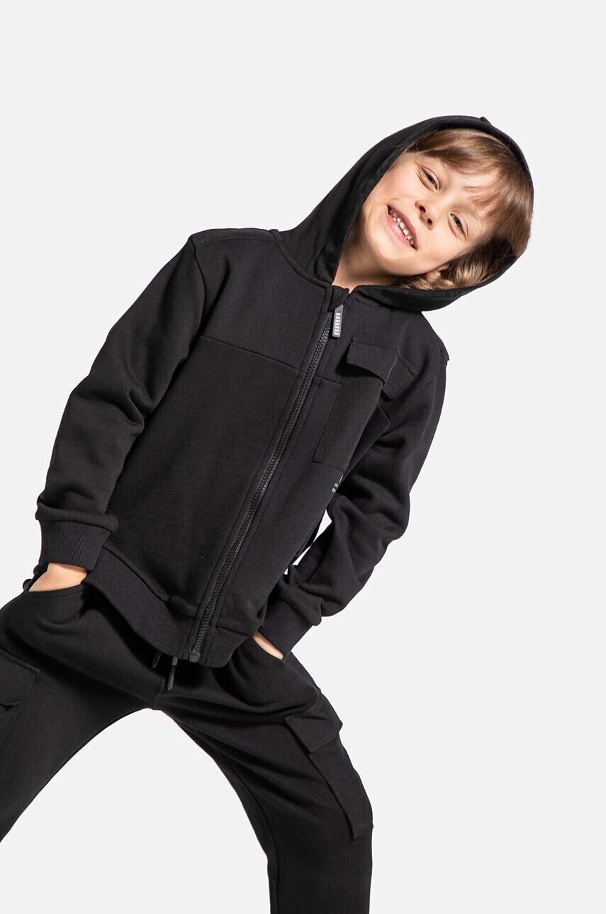 Detská mikina Coccodrillo čierna farba, s kapucňou, jednofarebná, WORLD OF PIXEL BOY KIDS