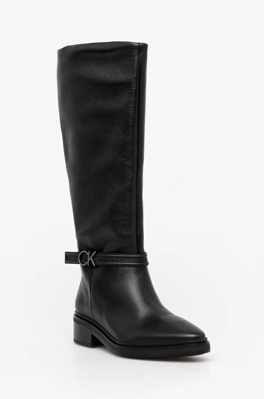 Kožené čižmy Calvin Klein HEEL KNEE BOOT 30 W/HW LTH dámske, čierna farba, na platforme, HW0HW02184