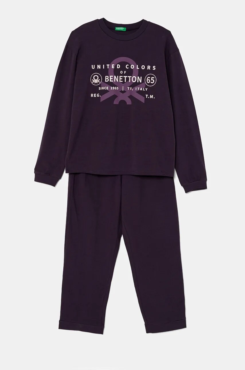 Detské pyžamo United Colors of Benetton fialová farba, s potlačou, 3DKE0P073