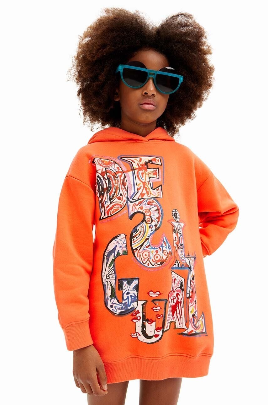 Dievčenské bavlnené šaty Desigual oranžová farba, mini, oversize, 24WGVK15