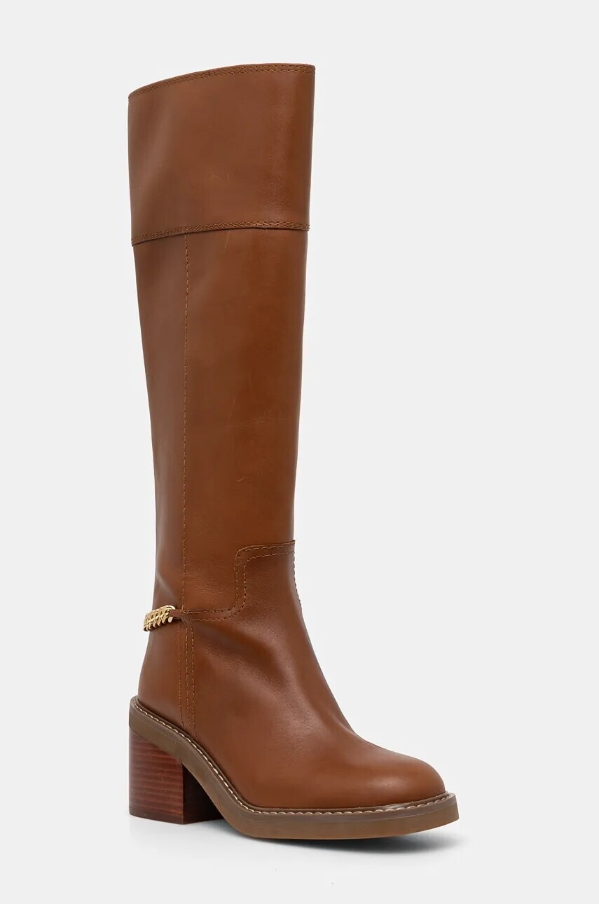 Kožené čižmy MICHAEL Michael Kors Carlisle dámske, hnedá farba, na podpätku, 40F4CLMB5L.230