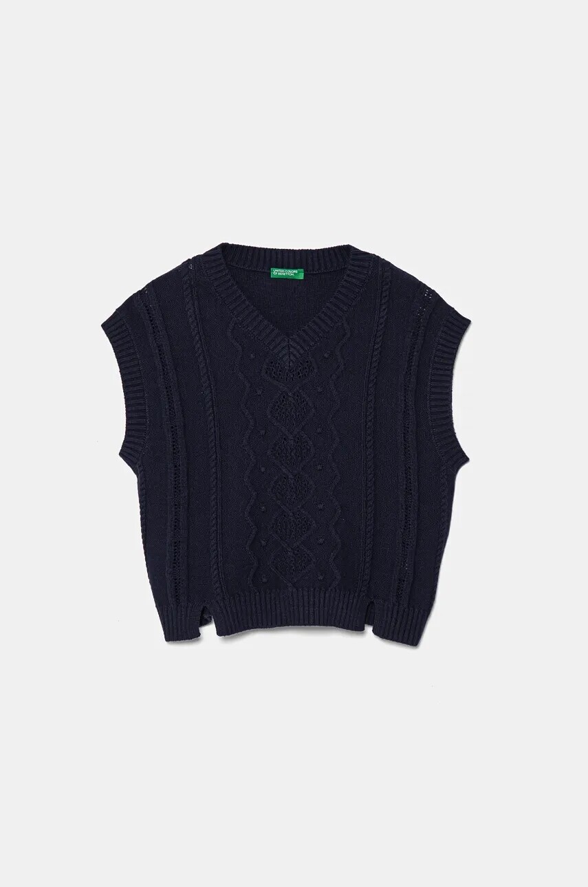 Detská vesta z vlnenej zmesi United Colors of Benetton tmavomodrá farba, tenký, 1WUAC400I