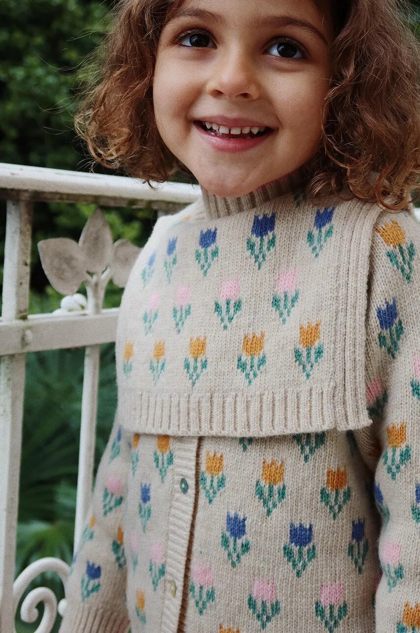 Detská vlnená šatka Konges Sløjd BELOU KNIT NECKWARMER béžová farba, vzorovaná, KS101425