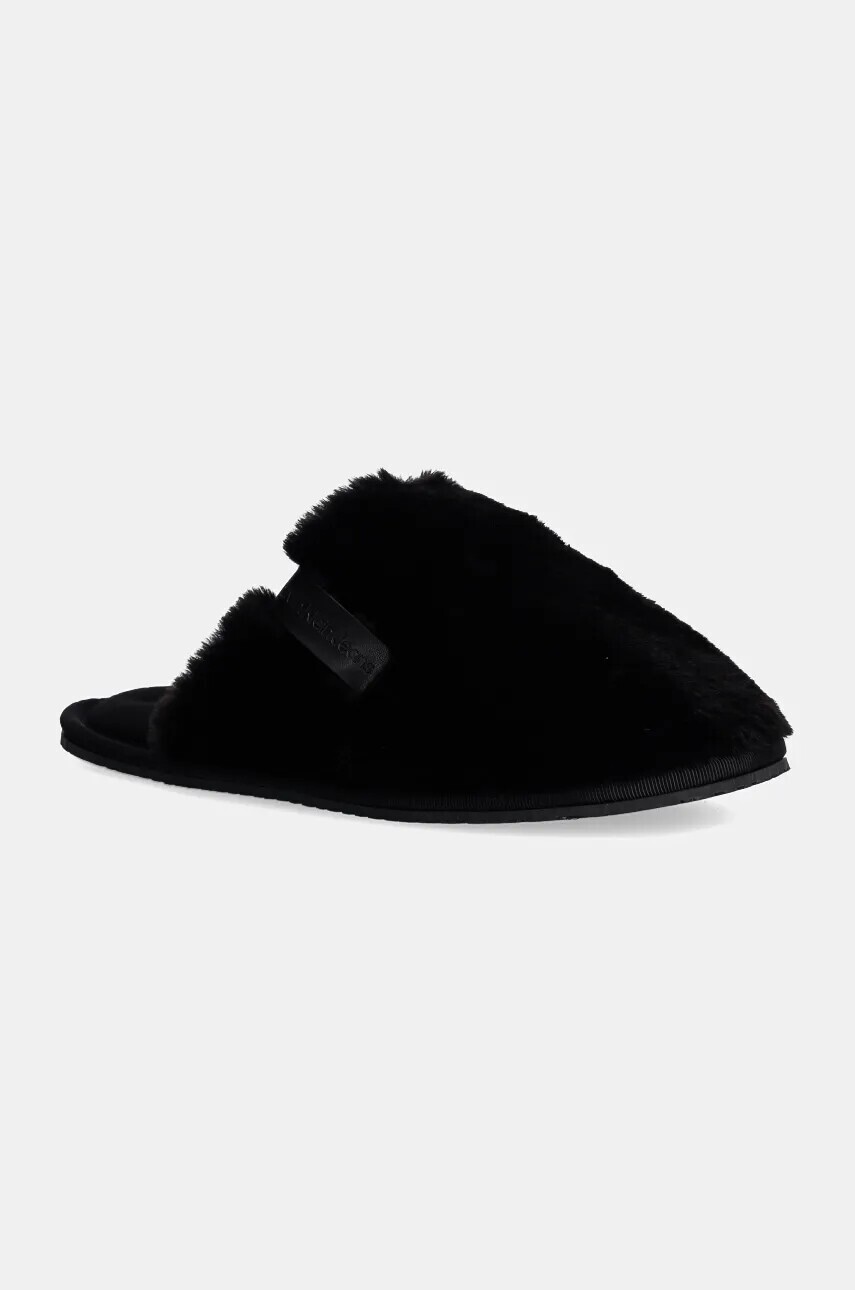Papuče Calvin Klein Jeans HOTEL SLIPPER FUR AFTER GLOW čierna farba, YW0YW01593