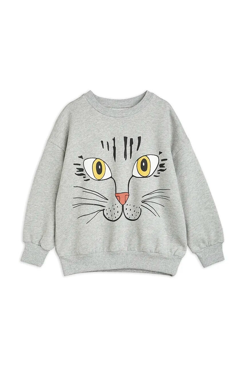 Detská bavlnená mikina Mini Rodini Cat face šedá farba, s potlačou, 2372019094