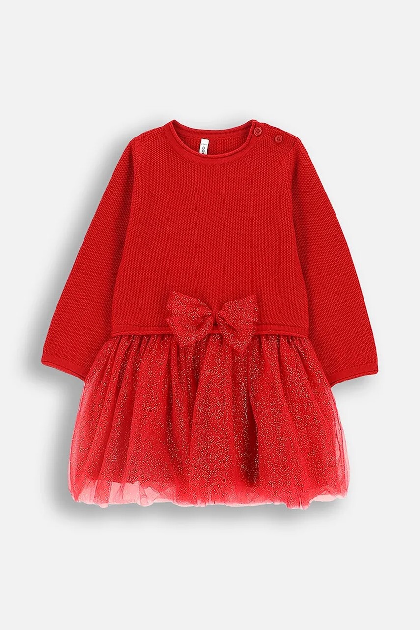 Dievčenské šaty Coccodrillo červená farba, mini, áčkový strih, ELEGANT BABY GIRL