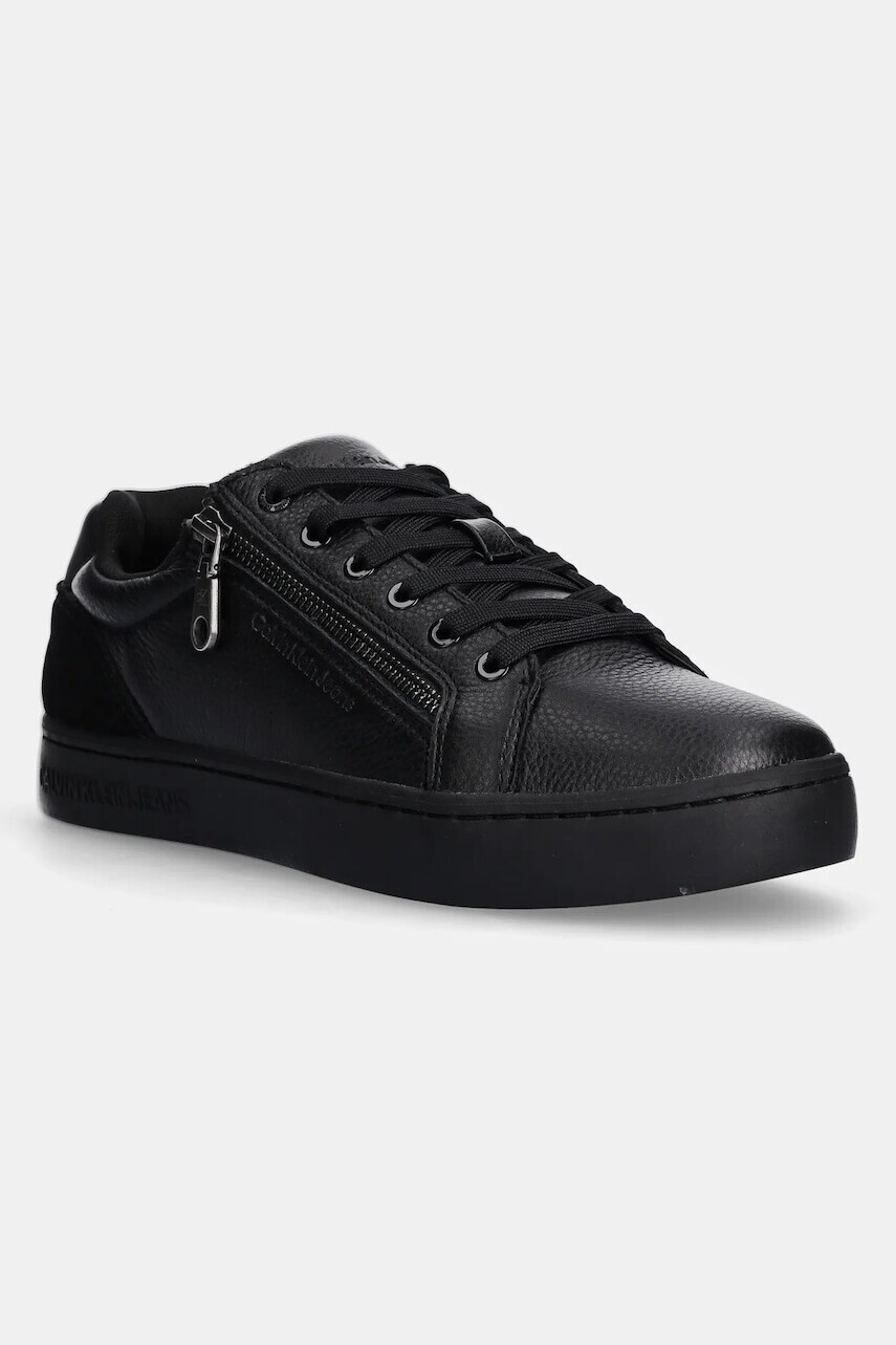 Kožené tenisky Calvin Klein Jeans CLASSIC CUPSOLE ZIP LOW IN čierna farba, YM0YM01254