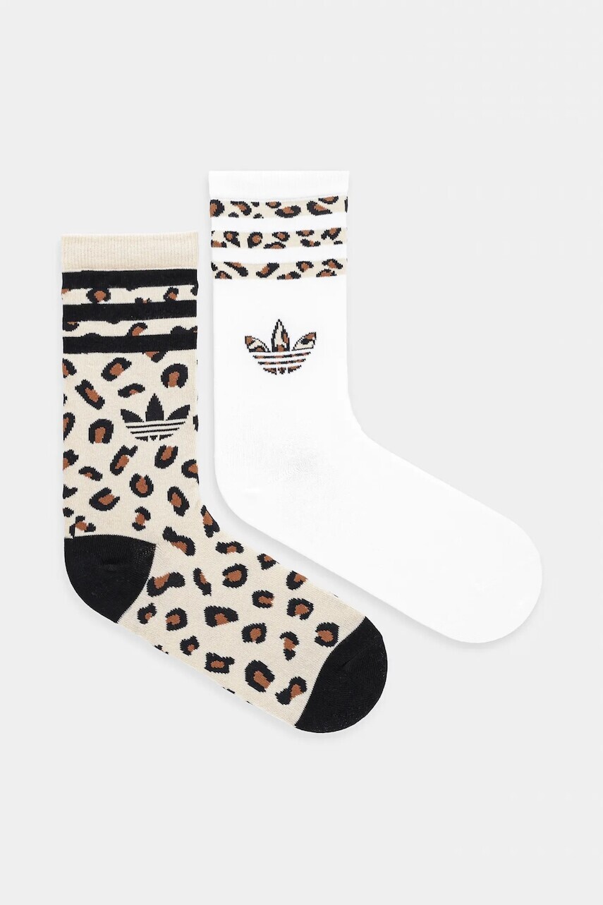 Ponožky adidas Originals Leopard 2-pak béžová farba, JJ1636