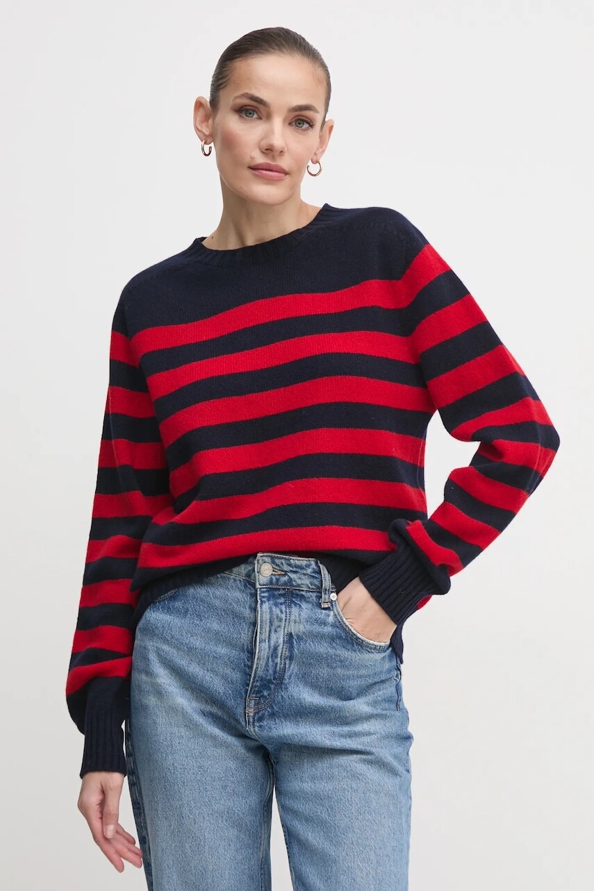 Vlnený sveter Barbour Barbour x Alexa Chung dámsky, tmavomodrá farba, tenký, LKN1607