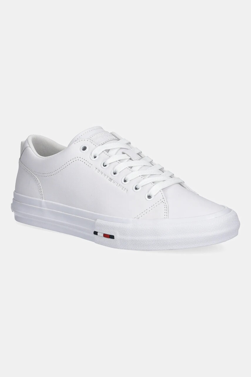 Kožené tenisky Tommy Hilfiger TH HI VULC STREET LOW RWB LTH biela farba, FM0FM05312
