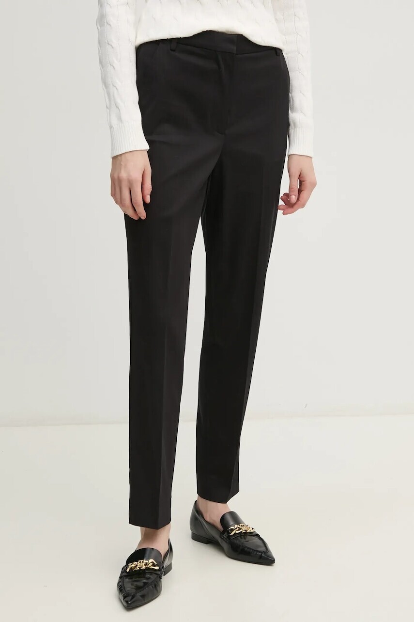 Nohavice Calvin Klein dámske, čierna farba, rovné, vysoký pás, K20K207837