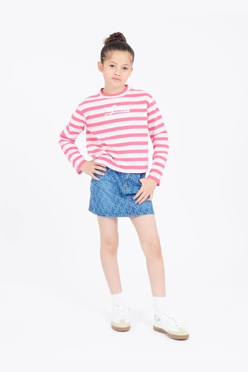 Dievčenská rifľová sukňa Guess tmavomodrá farba, mini, rovný strih, J5RD14 D45E0