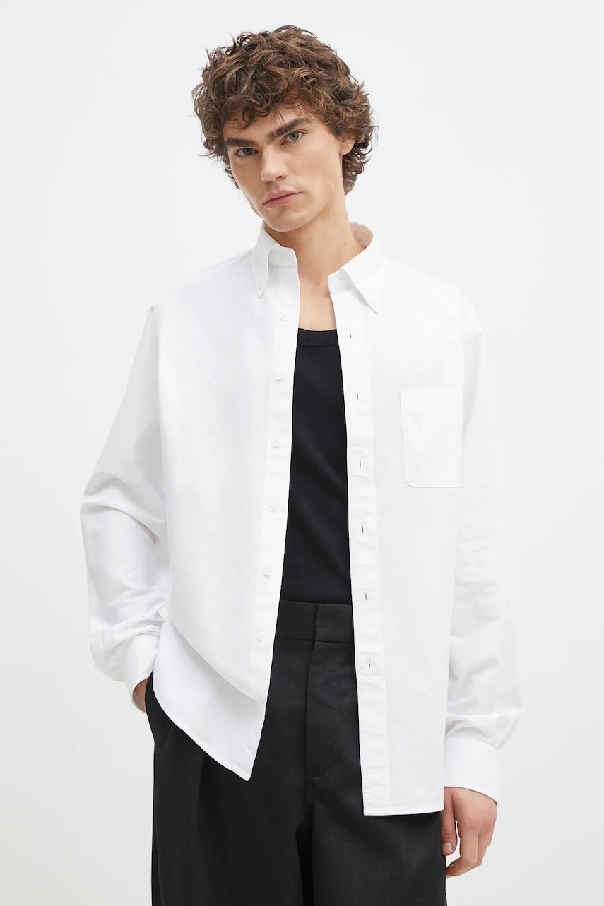 Bavlnená košeľa Filippa K pánska, biela farba, slim, s golierom button-down, 31255