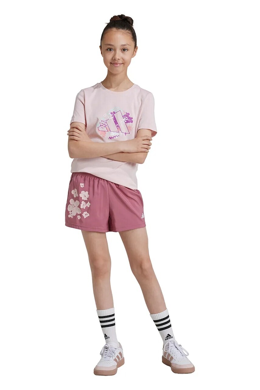 Detské krátke nohavice adidas červená farba, s potlačou, nastaviteľný pás JF3749