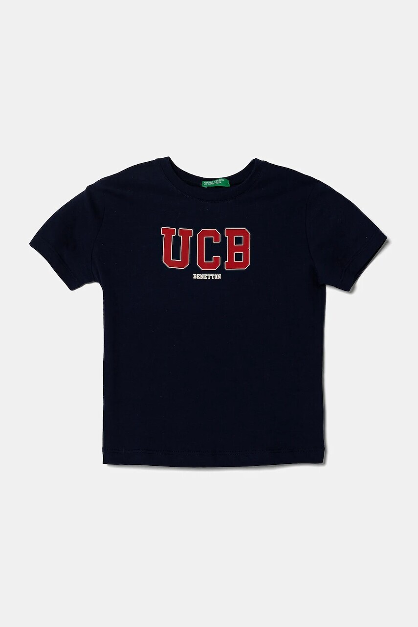 Detské bavlnené tričko United Colors of Benetton tmavomodrá farba, s potlačou, 3I1XG10HT