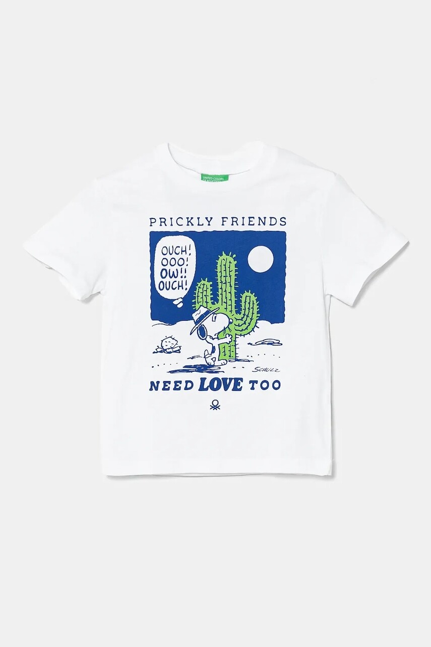Detské bavlnené tričko United Colors of Benetton biela farba, s potlačou, 3X1SG10IB